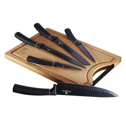   Berlinger Haus Matte Black Collection 6 részes késkészlet bambusz vágódeszkával (BH2549N)