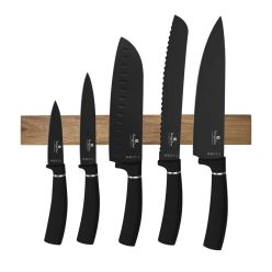  Berlinger Haus Matte Black Collection 6 részes késkészlet akácfa mágneses fali tartóval (BH2885)