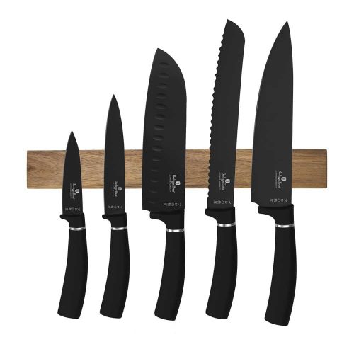 Berlinger Haus Matte Black Collection 6 részes késkészlet akácfa mágneses fali tartóval (BH2885)