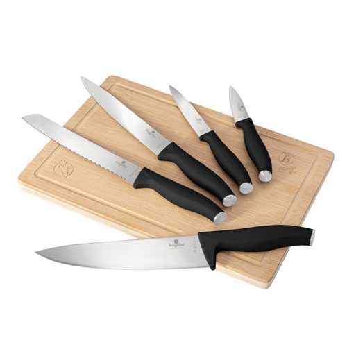 Berlinger Haus Matte Black Collection 6 részes késkészlet bambusz vágódeszkával (BH2964)