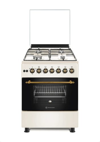 Novacook Retro Bézs kombinált tűzhely 56 liter 57 cm, fix nem lehajtható üveglap (F6B40RETROBÉZS) 