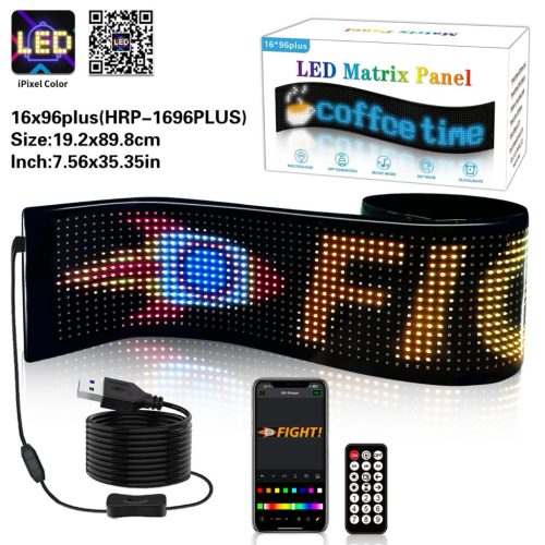 Led Matrix Panel programozható RGB flexibilis LED tábla Bluetooth vezérléssel 90 x 19 cm (HRP1696PLUS)