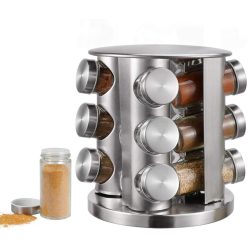   Spice rozsdamentes acél forgó fűszertartó 12 üvegfűszertartóval (KE23388) 