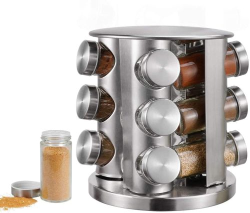 Spice rozsdamentes acél forgó fűszertartó 12 üvegfűszertartóval (KE23388) 