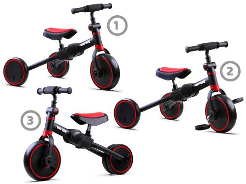 EKR Tiny Bike 3 az 1-ben gyermek 2-3 kerekes futóbicikli és pedálos tricikli 30 kg-ig fekete-piros (TINYBIKEFP)