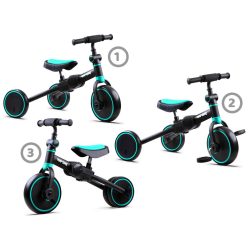   EKR Tiny Bike 3 az 1-ben gyermek 2-3 kerekes futóbicikli és pedálos tricikli 30 kg-ig fekete-türkiz (TINYBIKEFT)  